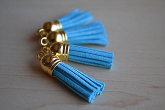 Polotovary - 50% Kožený strapec modrý (zlato), 35mm, z 0.28 na 0.14€/ks - 6415107_