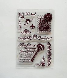 Nástroje - Silikónové razítka, pečiatky - 10x15 cm - kľúč, známka, ornament - 6423552_