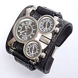 Náramky - Pánske hodinky s koženým náramkom čierne III - 6425015_