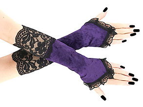 Rukavice - Zamatové fialovo čierne rukavice 1185 - 6429613_