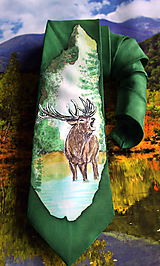 Pánske doplnky - Ručne maľovaná hodvábna kravata - Pre poľovníka s motívom jeleňa - 6428438_