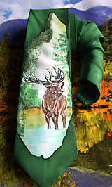 Pánske doplnky - Ručne maľovaná hodvábna kravata - Pre poľovníka s motívom jeleňa - 6428441_