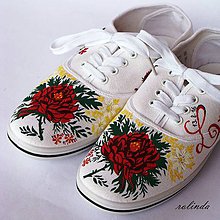 Ponožky, pančuchy, obuv - Tenisky maľované podľa stuhy (Velké růže) - 6432928_