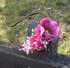 Ozdoby do vlasov - Ružovo-fialová kvetinová čelenka - 6448625_