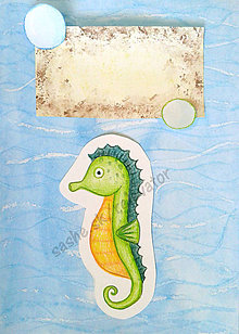 Papiernictvo - Výpredaj - maľovaná a kreslená pohľadnica (Morský koník) - 6460608_