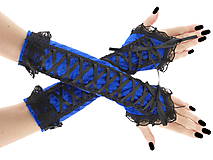 Rukavice - Dámské modré rukavice s korzetovým šnurovaním 0160B - 6477330_