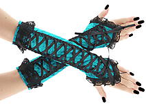 Rukavice - Dámské modré rukavice s korzetovým šnurovaním 01601 - 6477342_