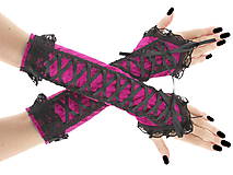 Rukavice - Zamatové rukavičky dámské s korzetovým šnurovaním 01602 - 6477371_