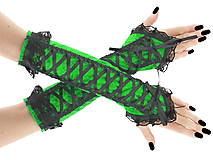 Rukavice - Dámské zelené rukavice s korzetovým šnurovaním 01604 - 6477379_