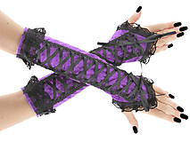 Zamatové rukavičky fialové s korzetovým šnurovaním 01609