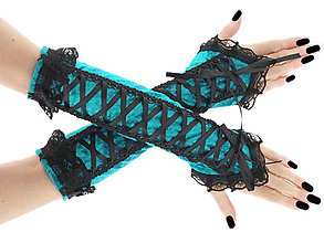 Rukavice - Dámské modré rukavice s korzetovým šnurovaním 01601 - 6477342_