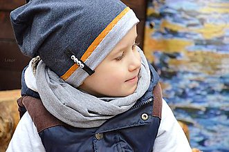Detské čiapky - Jarná čiapka s menom Denim & oker - 6473623_