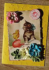  - Veľkonočná pohľadnica "Mačička a kuriatko" - 6482435_