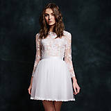 Šaty - Krátke tylové svadobné šaty s dlhým rukávom - 6485533_