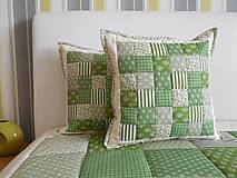 Úžitkový textil - Patchwork vankúš  smotanovo - olivovo - zelený - 6493585_