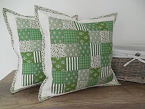 Úžitkový textil - Patchwork vankúš  smotanovo - olivovo - zelený - 6493587_