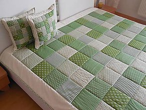 Úžitkový textil - Prehoz, vankúš patchwork vzor olivovo zelený ( rôzne varianty veľkostí ) - 6493642_