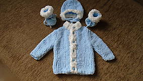 Detské súpravy - Detská pletená súprava - modrá - 6499071_