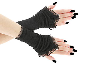 Rukavice - Zamatové rukavičky čierné s čipkou 019A - 6550347_