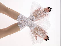 Spoločenské dámské čipkové bielé rukavice , návleky 04R1