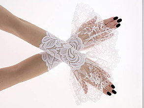 Rukavice - Spoločenské dámské čipkové bielé rukavice , návleky 04R1 - 6572046_