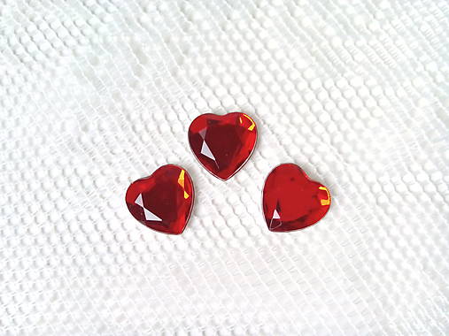  - Nalepovacie akrylové kamienky - červené srdce 14mm - 6576631_