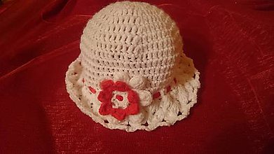 Detské čiapky - detský klobúčik bielo-červený - 6583991_