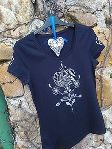 Topy, tričká, tielka - Ručne maľované tričko z ľudovým motívom - 6586014_