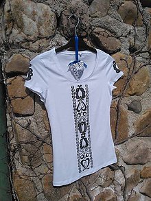 Topy, tričká, tielka - Ručne maľované tričko z ľudovým motívom - 6586116_