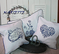 Úžitkový textil - Lněný polštářek v modro-bílé ...sada 3ks - 6591415_