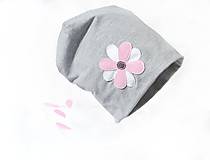 Detské čiapky - bavlnená čiapka sivá kvet - 6597585_