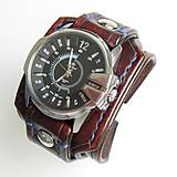 Náramky - Hnedý kožený remienok s hodinkami Gino Rossi, čierny ciferník - 6601264_
