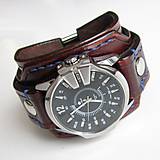 Náramky - Hnedý kožený remienok s hodinkami Gino Rossi, čierny ciferník - 6601270_
