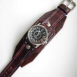 Náramky - Hnedý kožený remienok s hodinkami Gino Rossi, čierny ciferník - 6601271_