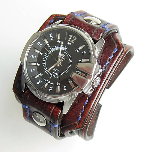 Hnedý kožený remienok s hodinkami Gino Rossi, čierny ciferník