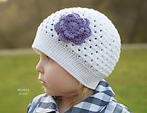 Detské čiapky - Prechodná dievčenská čiapka ... "fialka" (cena pre Katarínku) - 6609462_