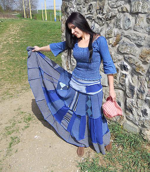  - Retro blue maxi flamengo sukňa - 6617289_