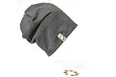 Detské čiapky - bavlnená čiapka antracit srdce - 6621566_