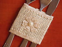 Úžitkový textil - Jutový držiak na príbor s kvetom - 6625815_