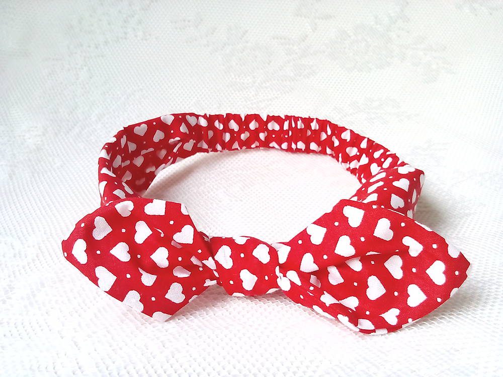 Pin Up Valentine headband on elastic for kids (red with white hearts)