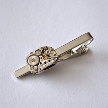 Pánske šperky - Steampunková spona na kravatu, hodinkový strojek - 6631862_