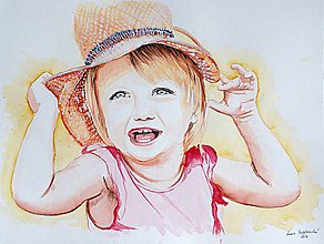 Obrazy - Akvarel - Dievčatko s klobúkom - 6634591_