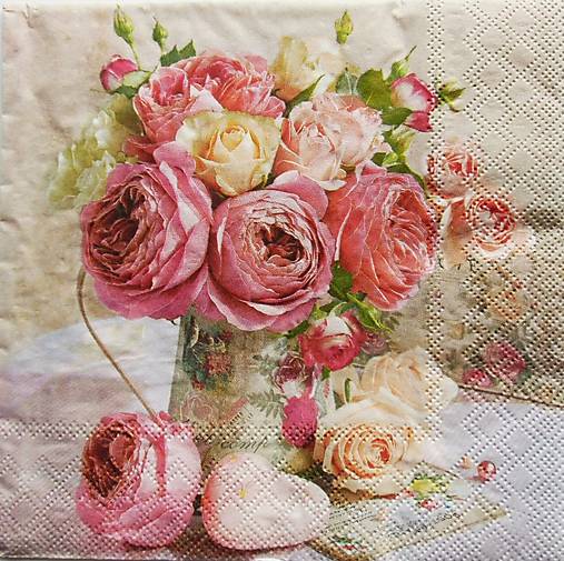  - S676 - Servítky - váza, ruže, kvety vo váze, kytica - 6646060_