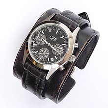 Náramky - Čierny kožený remienok s hodinkami GFF - 6672281_