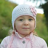 Detské čiapky - Prechodná ušianka ... "biela s ružovým kvietkom" - 6679537_