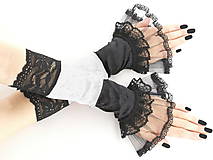 Dámské čierno biele rukavičky s čipkou  0105B