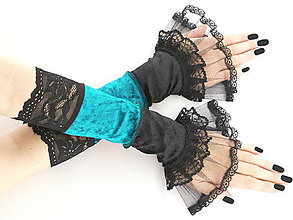 Rukavice - Dámské čierno tyrkysové rukavičky s čipkou  0105E - 6677434_