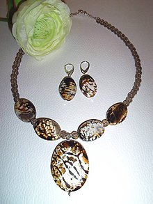 Sady šperkov - achát leopard náhrdelník náušnice - 6694955_