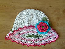 Detské čiapky - Letny klobucik s tyrkys. ruzovou kvetinou - 6697567_