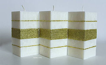 Sviečky - Bielo zlatý hranol - 6716298_